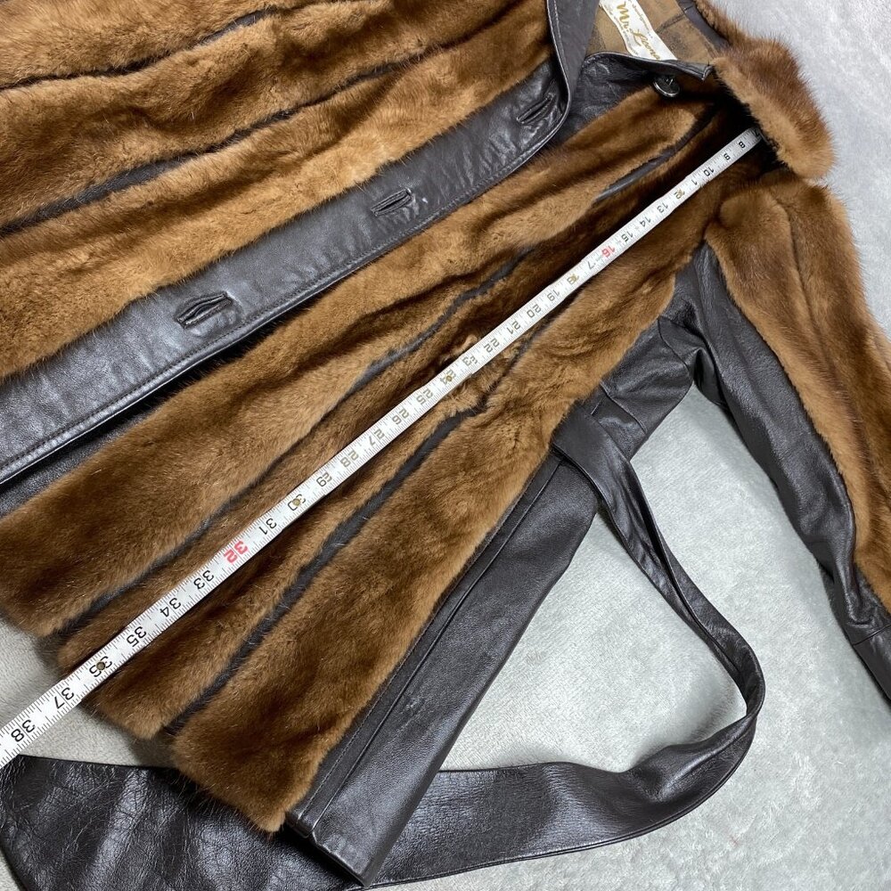 Vtg Mr. Leonard Jacket Women Brown Fur Leather Belted Waist Classic 70’s - Picture 9 of 14